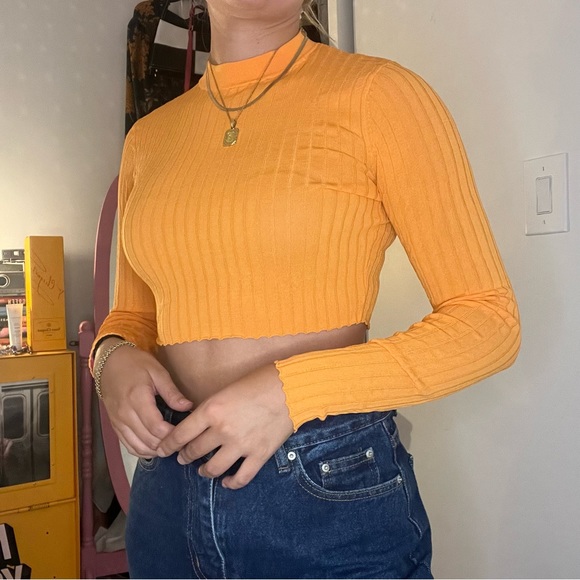 ZARA CROPPED ORANGE LONG SLEEVE - Picture 1 of 5